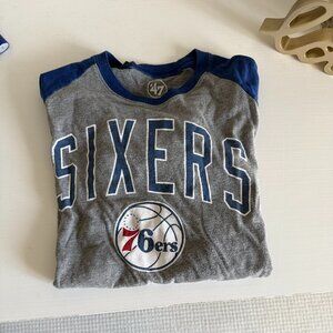 47 Brand Sixers Gray and Blue Short Sleeve Tee